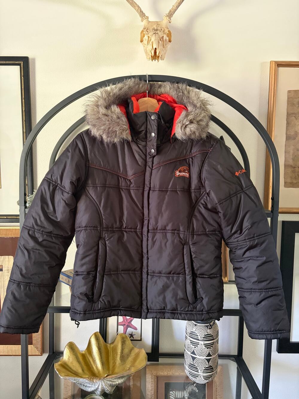 Columbia Oregon State Beavers Womens S Puffer Jacket Faux Fur Hood